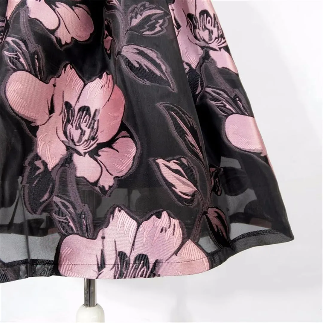 Summer Stylish Vintage Aesthetic Elegant High Waist Pleated Midi Skirt Floral Embroidery Pleated Skirt