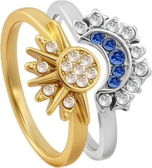 Sun and Moon Rings for Women 14K Gold/Silver Plated Stackable Celestial Rings Adjustable Sun and Moon Set Rings Friendship Promise Ring Prom Jewelry Gift