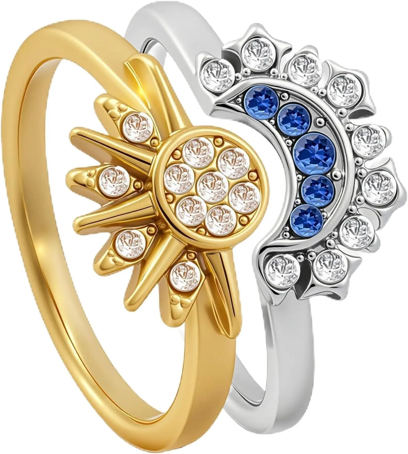 Sun and Moon Rings for Women 14K Gold/Silver Plated Stackable Celestial Rings Adjustable Sun and Moon Set Rings Friendship Promise Ring Prom Jewelry Gift