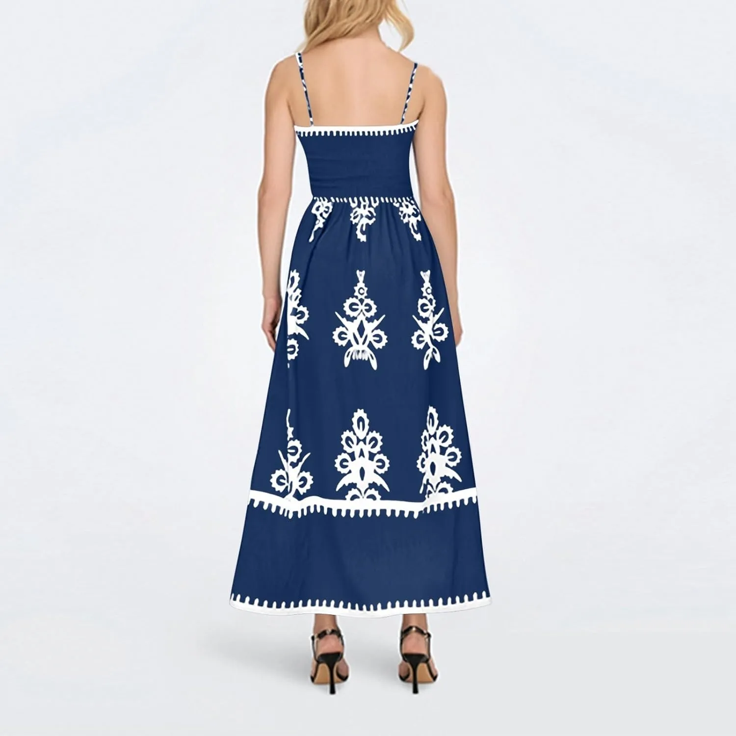 Sundresses for Women 2025 Summer Floral Sundress Spaghetti Strap Flowy Beach Vacation Boho Maxi Dresses with Pocket