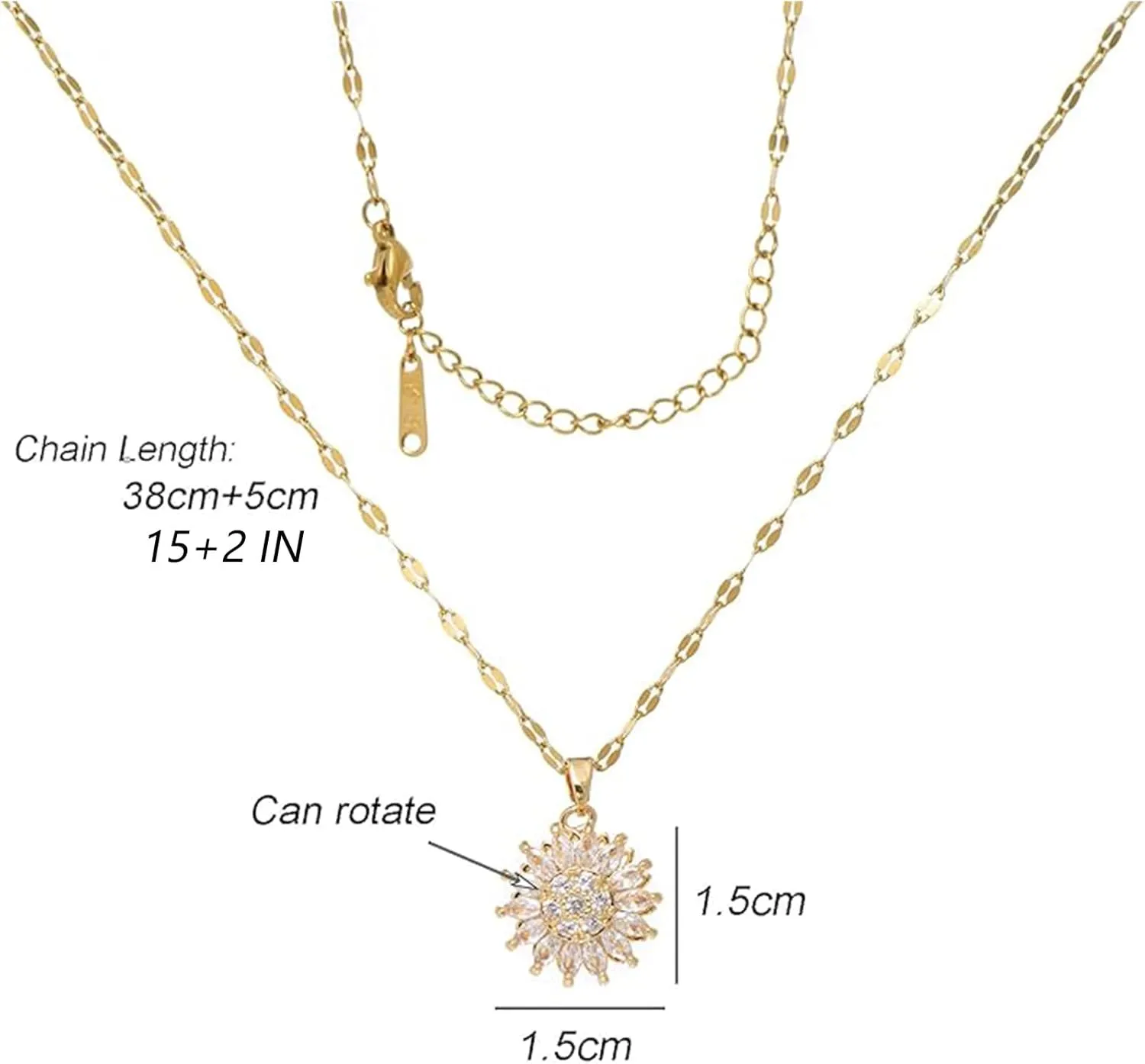 Sunflower Fidget Necklace for Women Gold Moon Necklace Rotating Heart Necklace Spinning Crystal Sunflower Necklace Crescent Moon Necklace Anxiety Necklace Jewelry Accessories