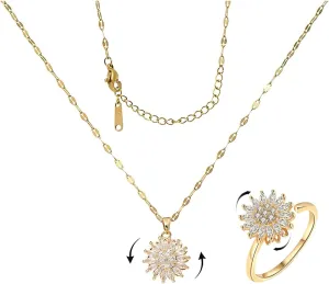 Sunflower Fidget Necklace for Women Gold Moon Necklace Rotating Heart Necklace Spinning Crystal Sunflower Necklace Crescent Moon Necklace Anxiety Necklace Jewelry Accessories