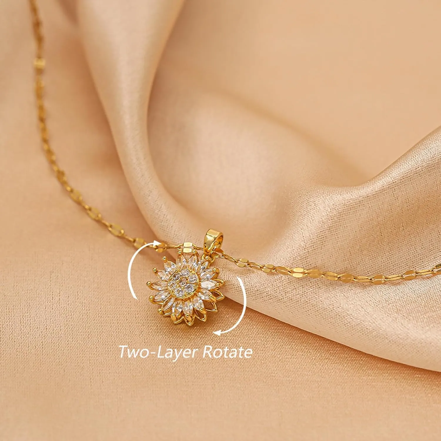 Sunflower Fidget Necklace for Women Gold Moon Necklace Rotating Heart Necklace Spinning Crystal Sunflower Necklace Crescent Moon Necklace Anxiety Necklace Jewelry Accessories