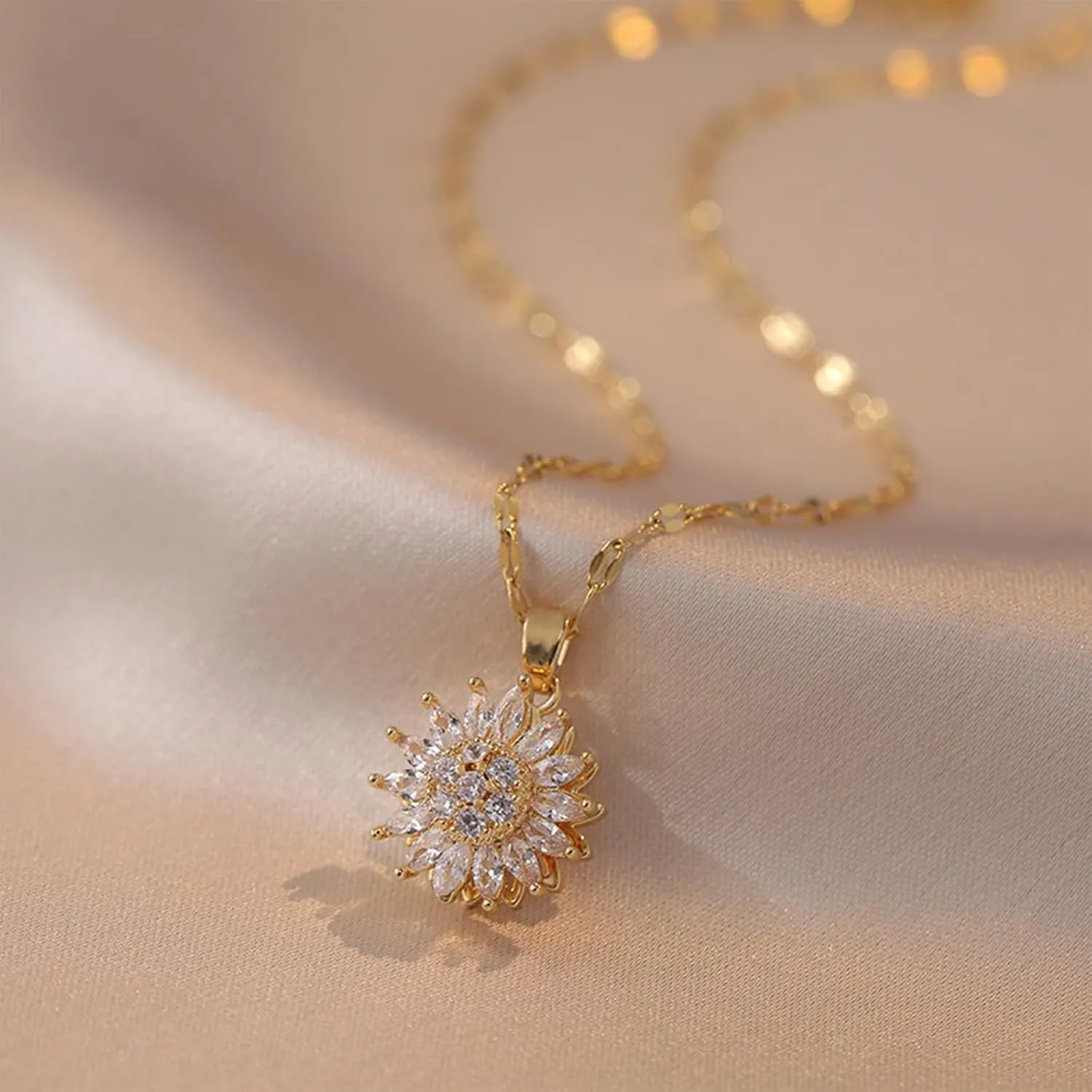 Sunflower Fidget Necklace for Women Gold Moon Necklace Rotating Heart Necklace Spinning Crystal Sunflower Necklace Crescent Moon Necklace Anxiety Necklace Jewelry Accessories