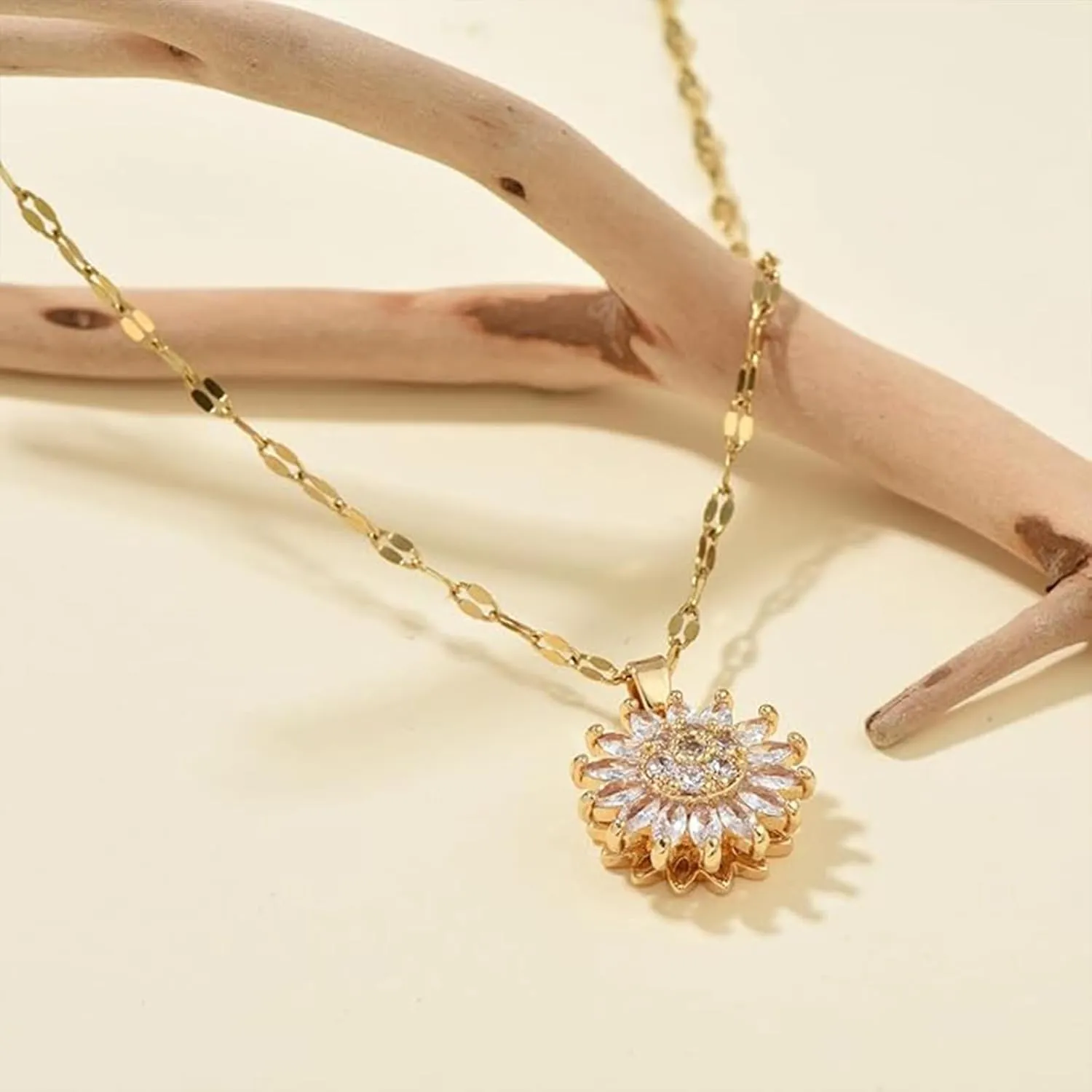 Sunflower Fidget Necklace for Women Gold Moon Necklace Rotating Heart Necklace Spinning Crystal Sunflower Necklace Crescent Moon Necklace Anxiety Necklace Jewelry Accessories