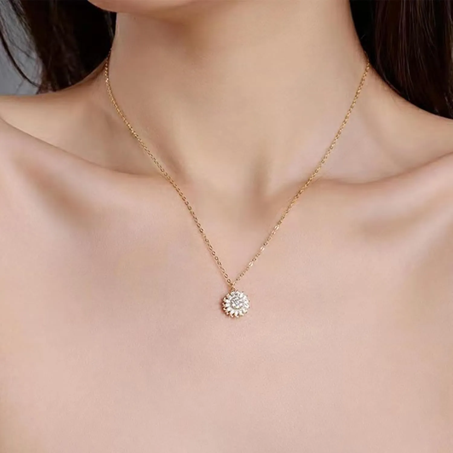 Sunflower Fidget Necklace for Women Gold Moon Necklace Rotating Heart Necklace Spinning Crystal Sunflower Necklace Crescent Moon Necklace Anxiety Necklace Jewelry Accessories