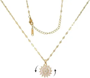 Sunflower Fidget Necklace for Women Gold Moon Necklace Rotating Heart Necklace Spinning Crystal Sunflower Necklace Crescent Moon Necklace Anxiety Necklace Jewelry Accessories