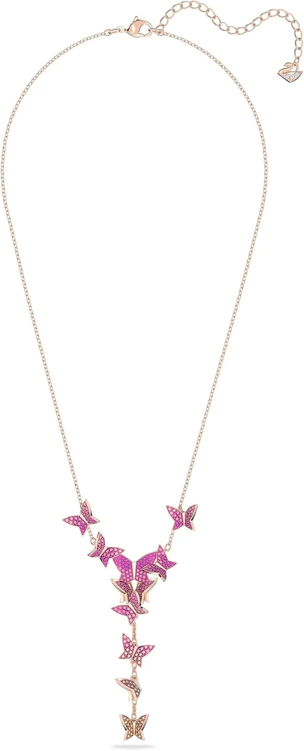 Swarovski Lilia Butterfly Necklace, Earrings, and Bracelet Crystal Jewelry Collection, Pink Crystals on a Rose Gold Tone Finish