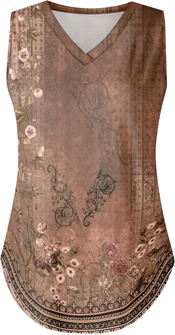 Tank Tops for Women 2025 Loose Fit V Neck Dressy Casual Tops Sleeveless Floral Print Shirts Summer Trendy Tank Tops