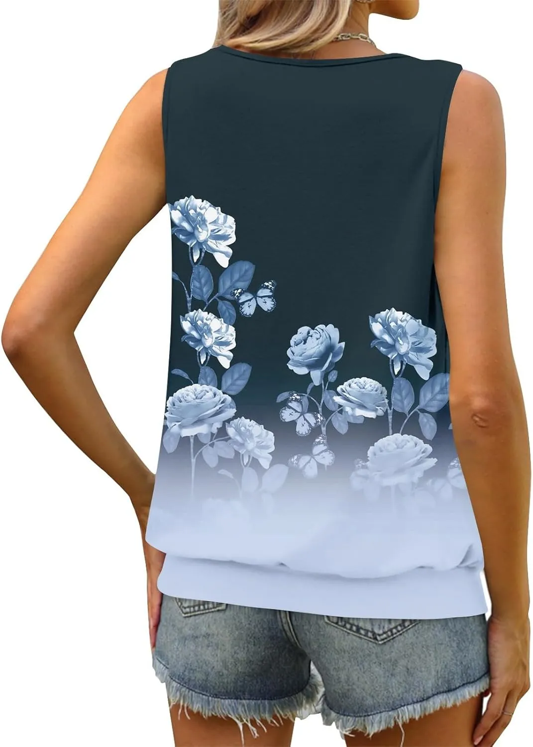 Tank Tops for Women Fashion Sleeveless Trendy Tops 2025 Sexy Ruched Crew Neck Floral Print Shirts Summer Casual Tops