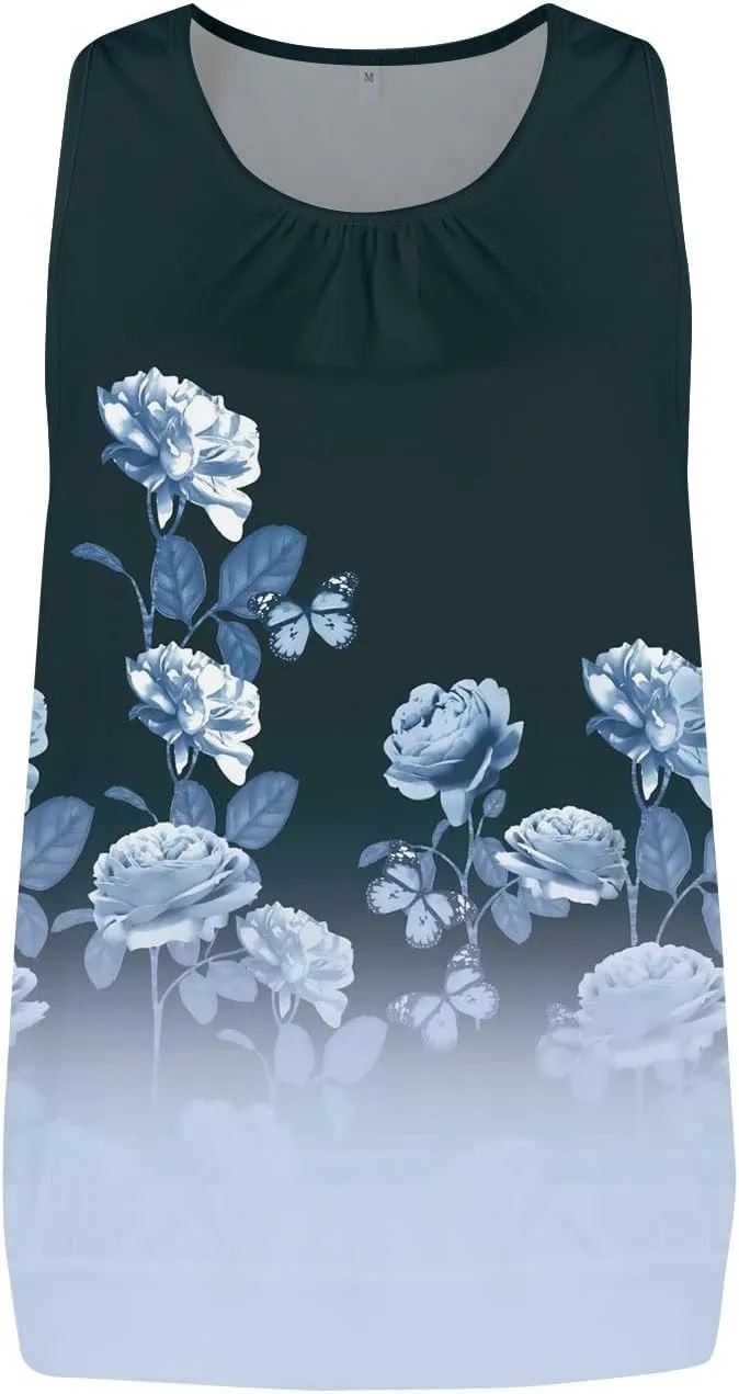 Tank Tops for Women Fashion Sleeveless Trendy Tops 2025 Sexy Ruched Crew Neck Floral Print Shirts Summer Casual Tops