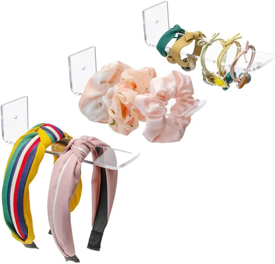 Teensery 3 Pcs Clear Acrylic Headband Holder Wall Mounted Hairband Display Holder Hiar Tie Scrunchie Hanging Rack Hair Accessories Storage Organizer for Women and Girls