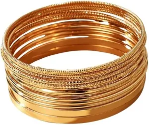 tenghong2021 14Pcs Gold Boho Indian Multi Bangle Bracelet Set Layered Cable Smooth Bracelet Punk Chunky Stackable Textured Bracelets for Women