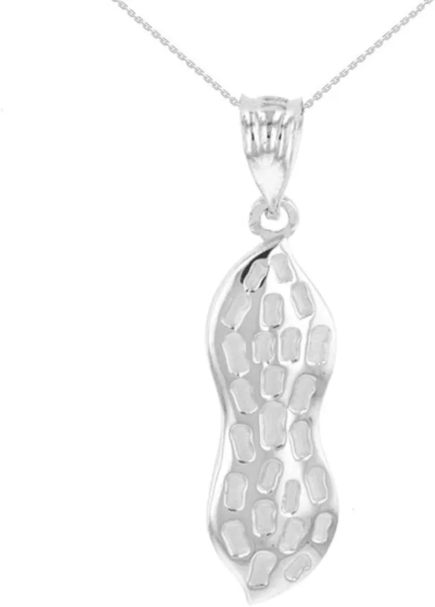 Textured 925 Sterling Silver Peanut Pendant Necklace