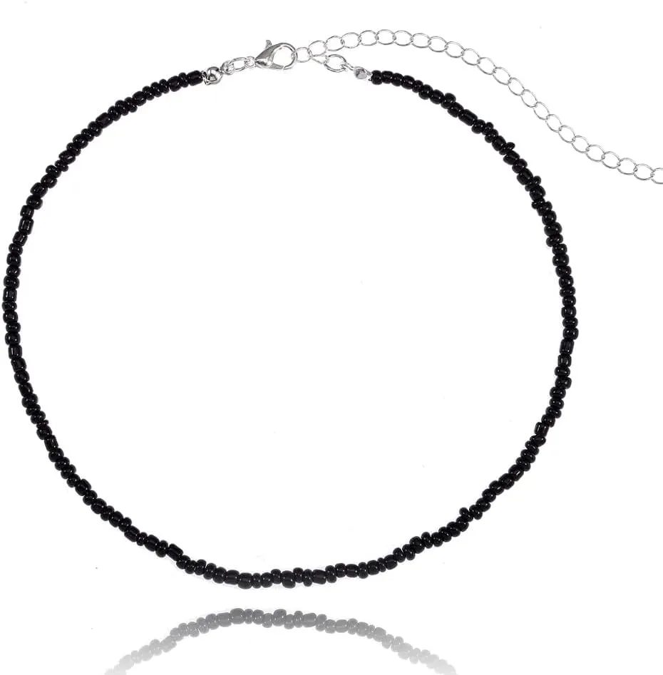 Tgirls Boho Choker Necklace Chain Rice Beaded Necklaces Seed Bead Necklace Accessory for Women