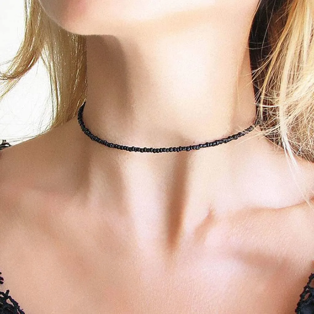 Tgirls Boho Choker Necklace Chain Rice Beaded Necklaces Seed Bead Necklace Accessory for Women