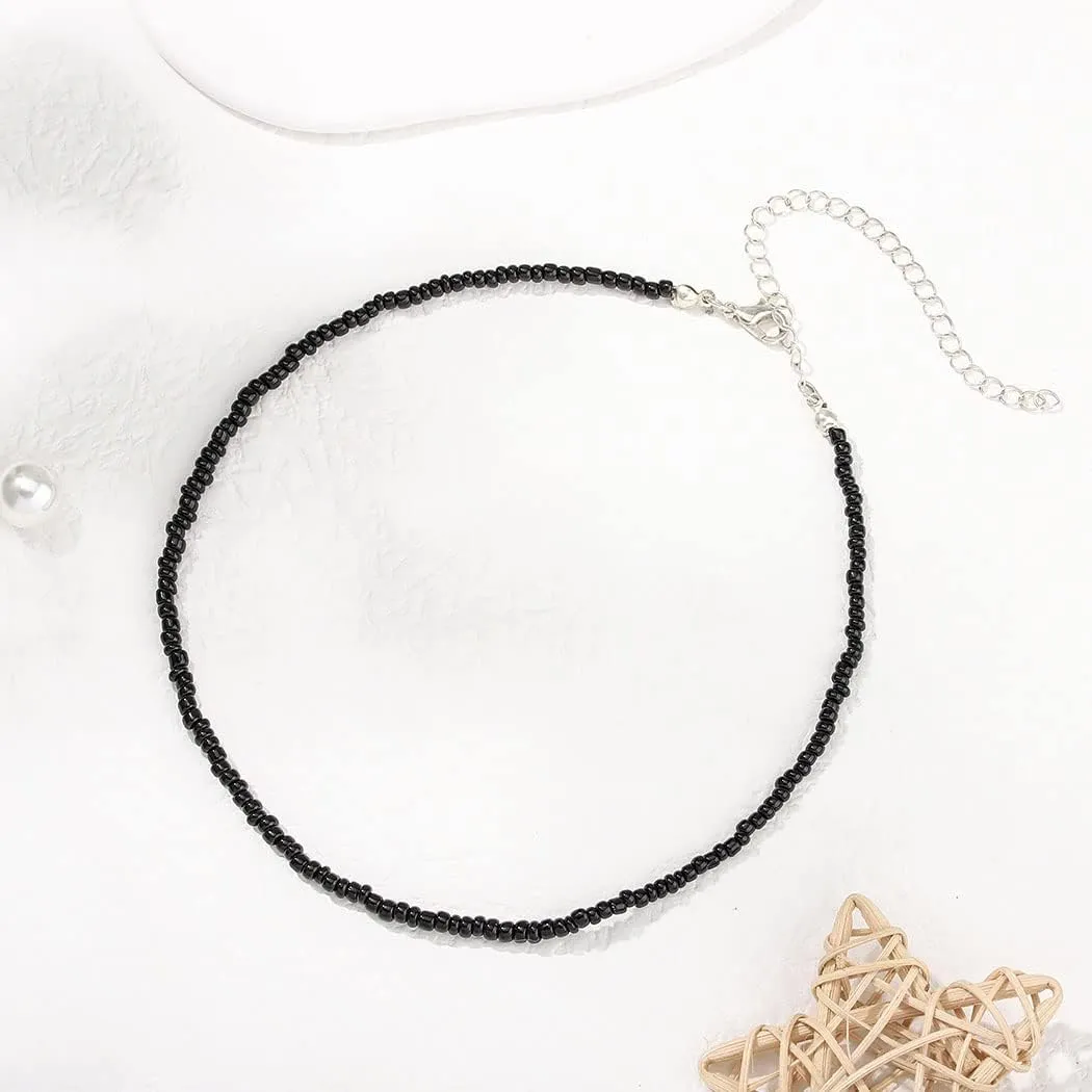 Tgirls Boho Choker Necklace Chain Rice Beaded Necklaces Seed Bead Necklace Accessory for Women