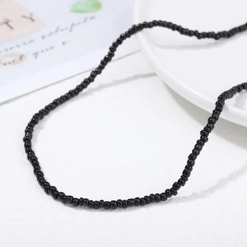Tgirls Boho Choker Necklace Chain Rice Beaded Necklaces Seed Bead Necklace Accessory for Women