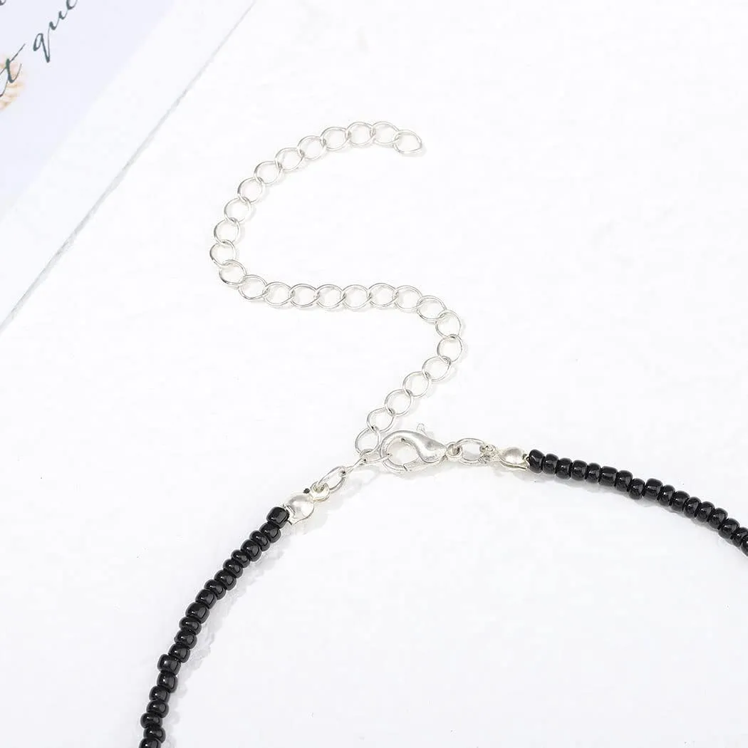 Tgirls Boho Choker Necklace Chain Rice Beaded Necklaces Seed Bead Necklace Accessory for Women