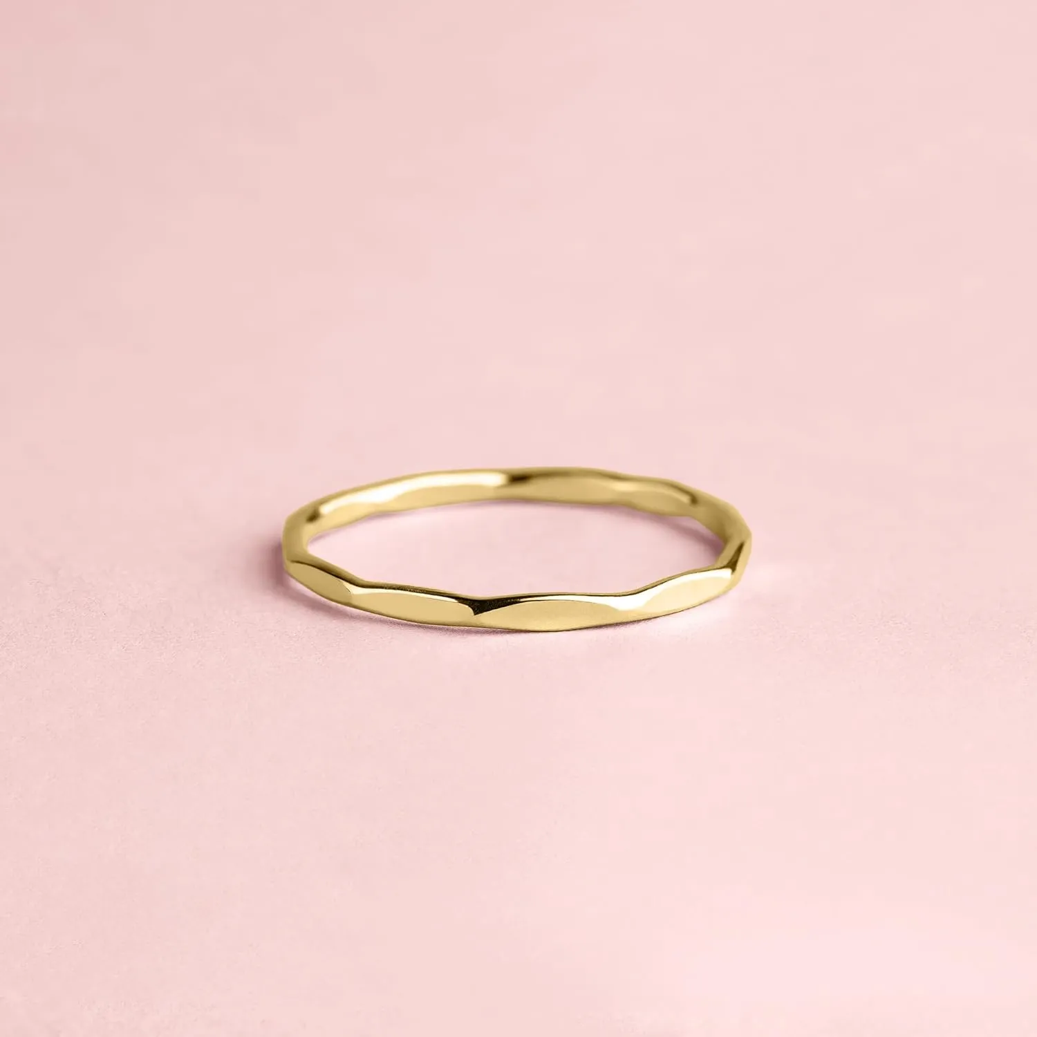 Thin Mirror Hammer Textured Stacking 1mm Skinny Ring in Silver, Gold, or Rose Gold | Comfort Fit | USA Sizes 2-12 (2.5, 14K Gold Fill)