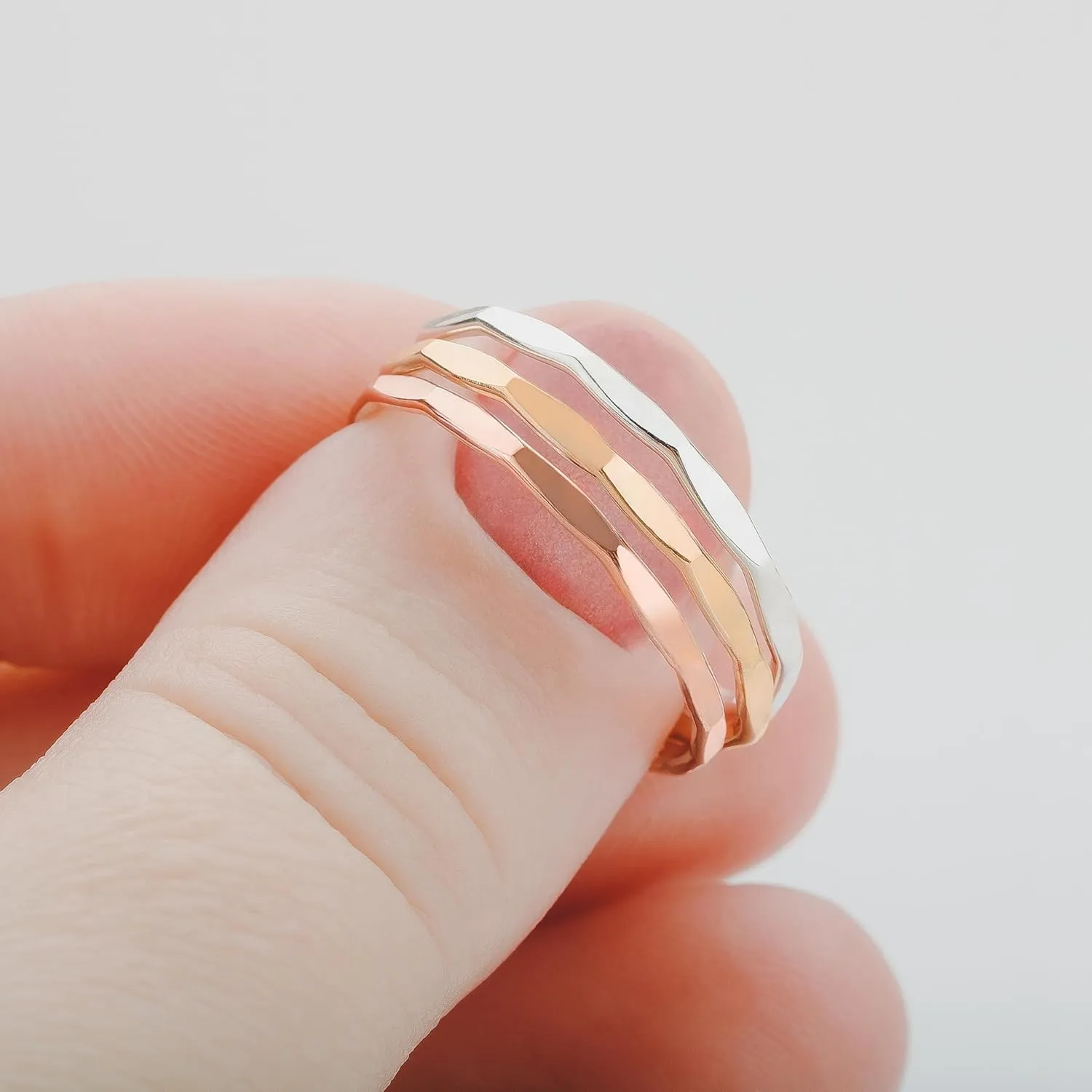 Thin Mirror Hammer Textured Stacking 1mm Skinny Ring in Silver, Gold, or Rose Gold | Comfort Fit | USA Sizes 2-12 (2.5, 14K Gold Fill)