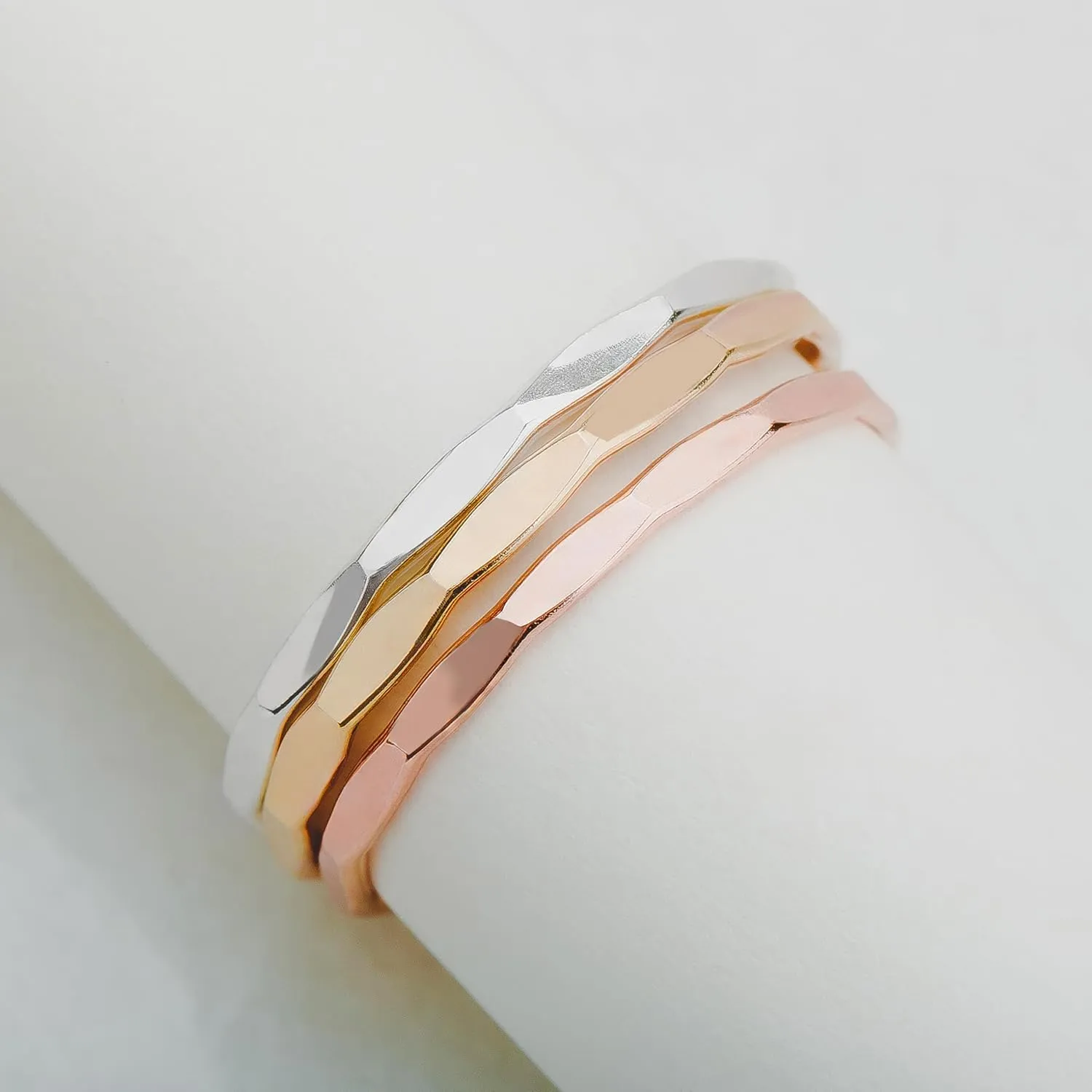 Thin Mirror Hammer Textured Stacking 1mm Skinny Ring in Silver, Gold, or Rose Gold | Comfort Fit | USA Sizes 2-12 (2.5, 14K Gold Fill)