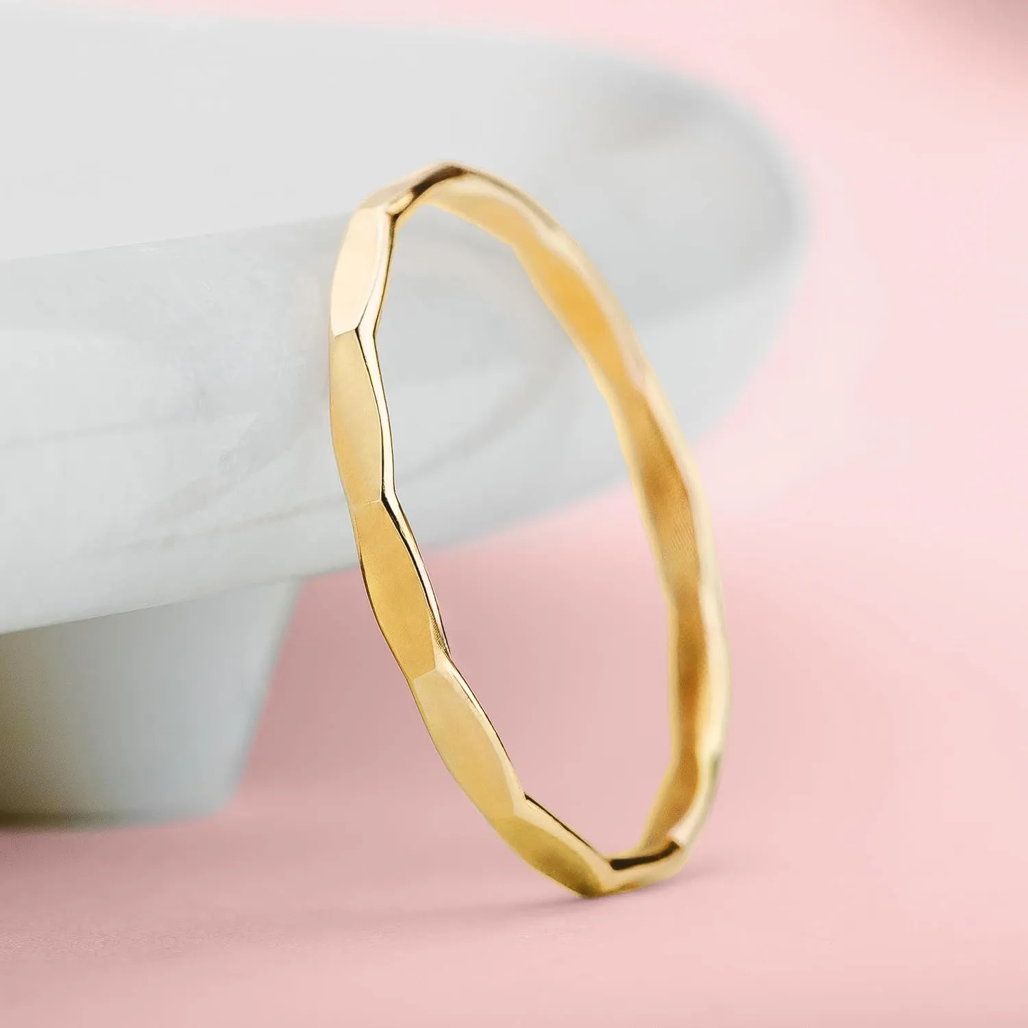 Thin Mirror Hammer Textured Stacking 1mm Skinny Ring in Silver, Gold, or Rose Gold | Comfort Fit | USA Sizes 2-12 (2.5, 14K Gold Fill)