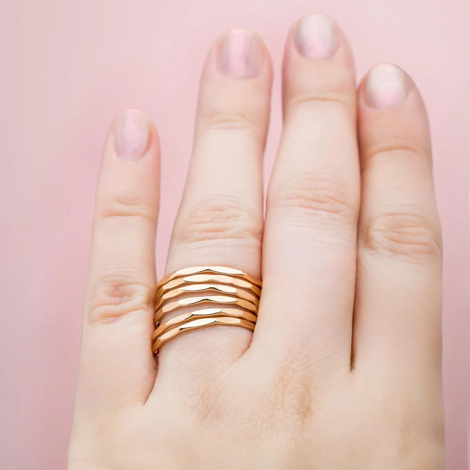 Thin Mirror Hammer Textured Stacking 1mm Skinny Ring in Silver, Gold, or Rose Gold | Comfort Fit | USA Sizes 2-12 (2.5, 14K Gold Fill)