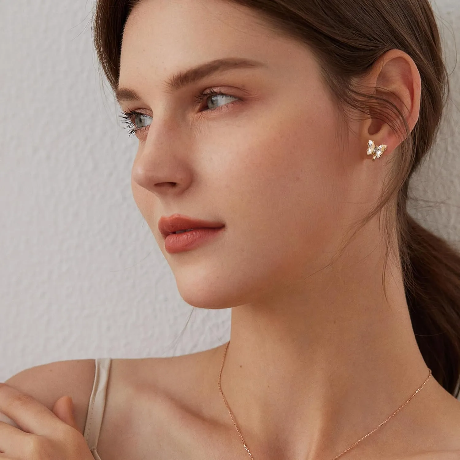 THUNARAZ Comfortable Clip on Earrings for Women Sparklrd Crystal Clip Earrings CZ Cute Butterfly Flower Pearl Clip on Stud Earrings Girls Non Piercing Jewelry
