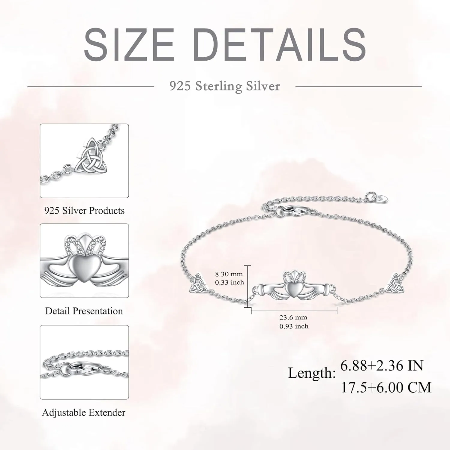 TIGER RIDER Bracelets for Women Sterling Silver Claddagh Infinity Tree of Life Daisy Bracelets Friendship Adjustable Charm Bracelet Jewelry Birthday Valentines Gifts for Mom Friends