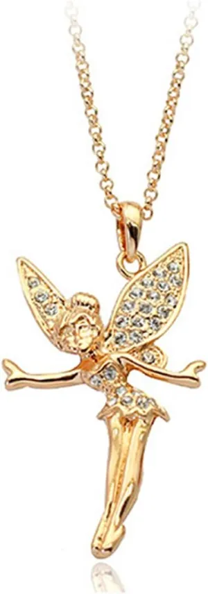 Tinkerbell Necklace for Women  14k Gold Plated Tinkerbell Fairy Wings Pendant with AAAAA Cubic Zirconia, Hypoallergenic, Luxurious and Whimsical Jewelry Gift for Women