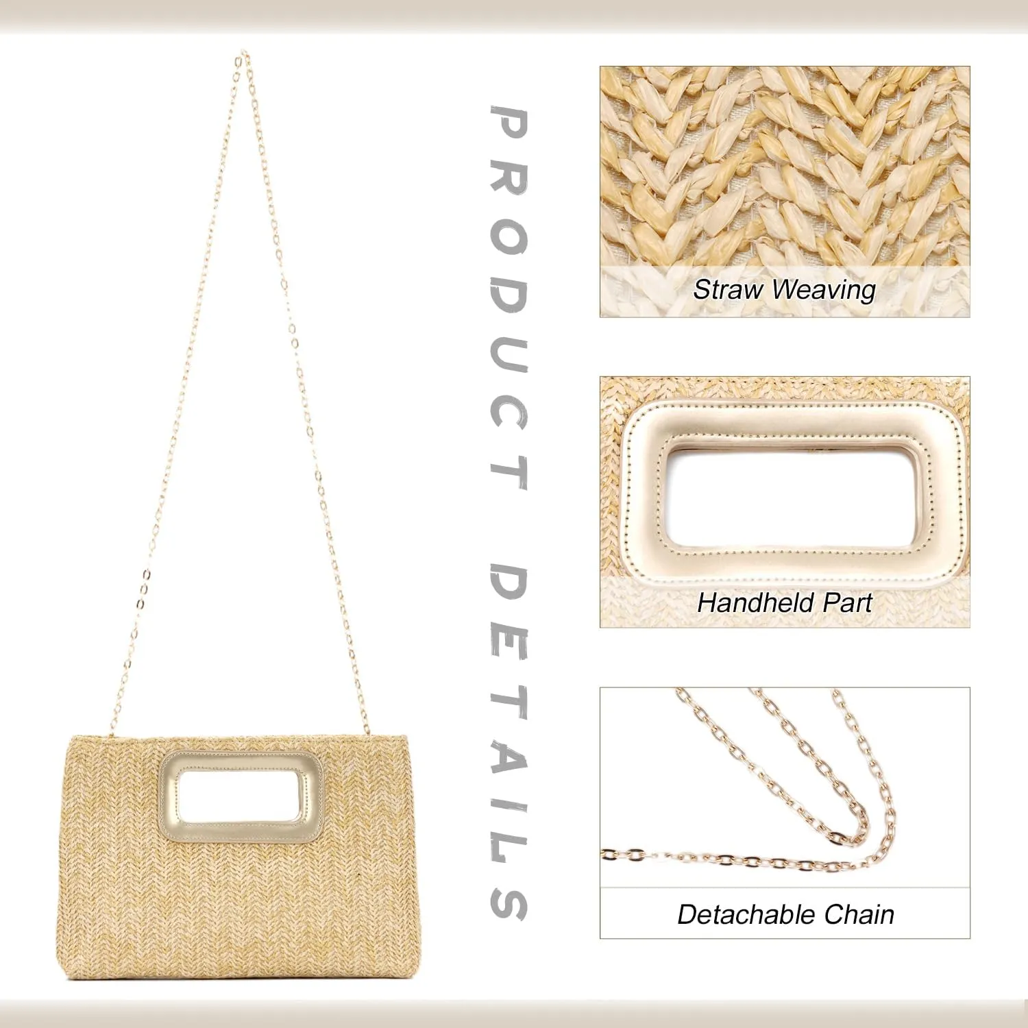 Top Handle Straw Clutch Handbag for Women Raffia Evening Bag Summer Beach Travel Bag With Chain