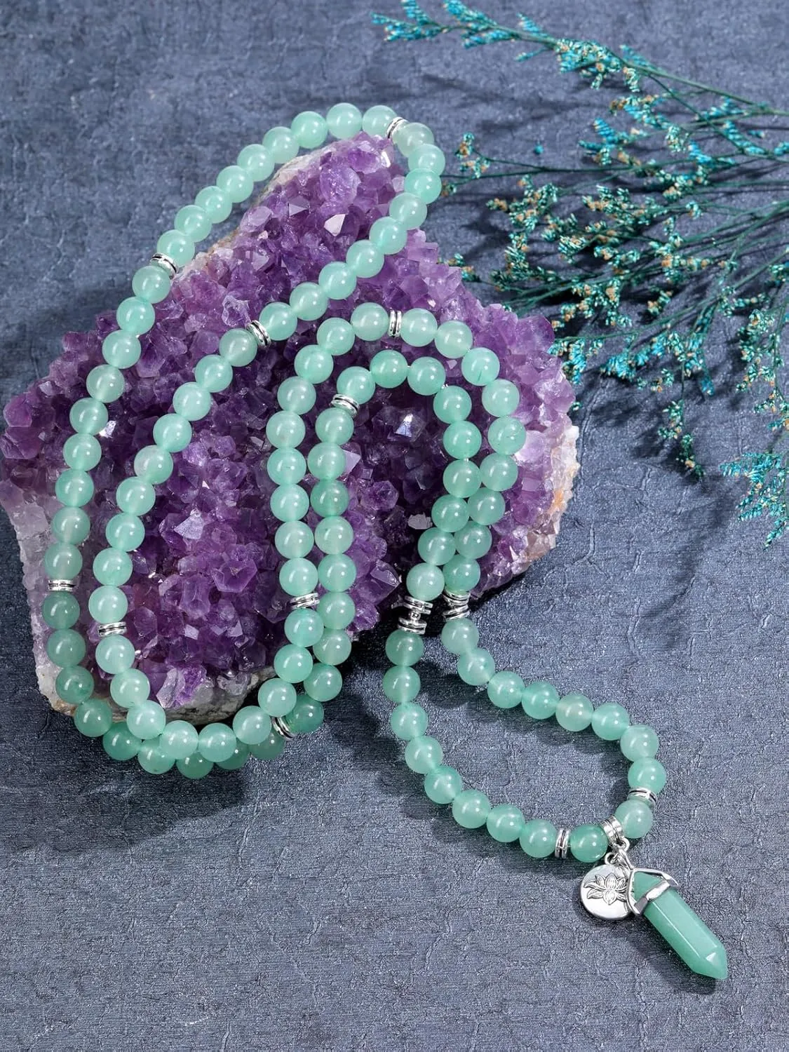 Top Plaza 108 Mala Prayer Beads Bracelet Natural Gemstone Bracelet Multilayer Healing Crystal Stones Stretch Bracelets Yoga Meditation Reiki Quartz Jewelry Gifts for Mens Womens