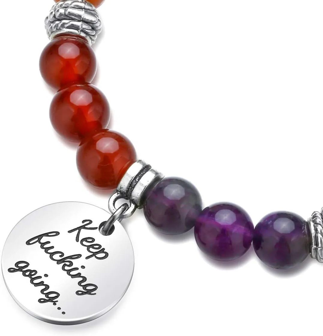 Top Plaza 7 Chakra Stone Bead Bracelets Yoga Reiki Healing Crystals Gemstone Beaded Bracelet Friendship Inspirational Message Charm Bracelet for Women Men