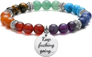 Top Plaza 7 Chakra Stone Bead Bracelets Yoga Reiki Healing Crystals Gemstone Beaded Bracelet Friendship Inspirational Message Charm Bracelet for Women Men