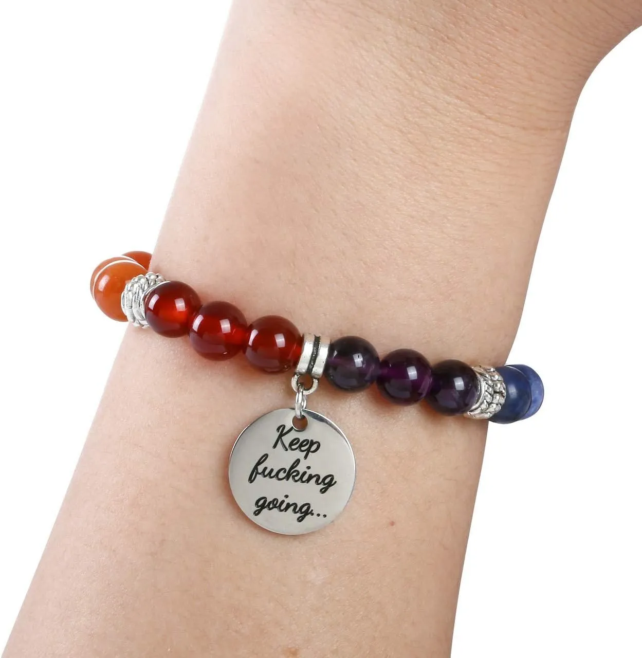 Top Plaza 7 Chakra Stone Bead Bracelets Yoga Reiki Healing Crystals Gemstone Beaded Bracelet Friendship Inspirational Message Charm Bracelet for Women Men