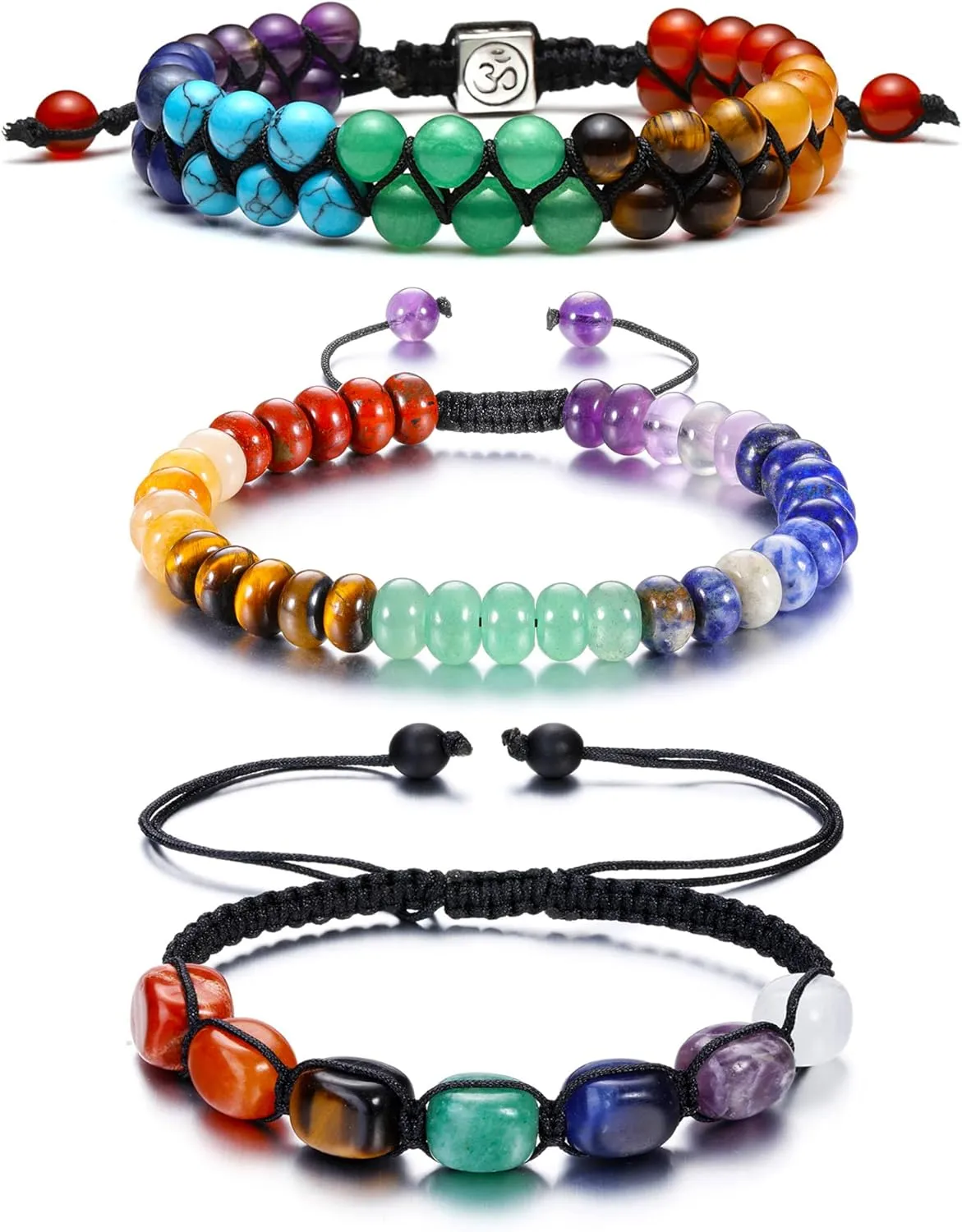 Top Plaza Bead Chakra Bracelet 7 Chakras Healing Crystals Bracelet Yoga Stone Beads Bracelets Meditation Relax Anxiety Bangle for Womens Mens