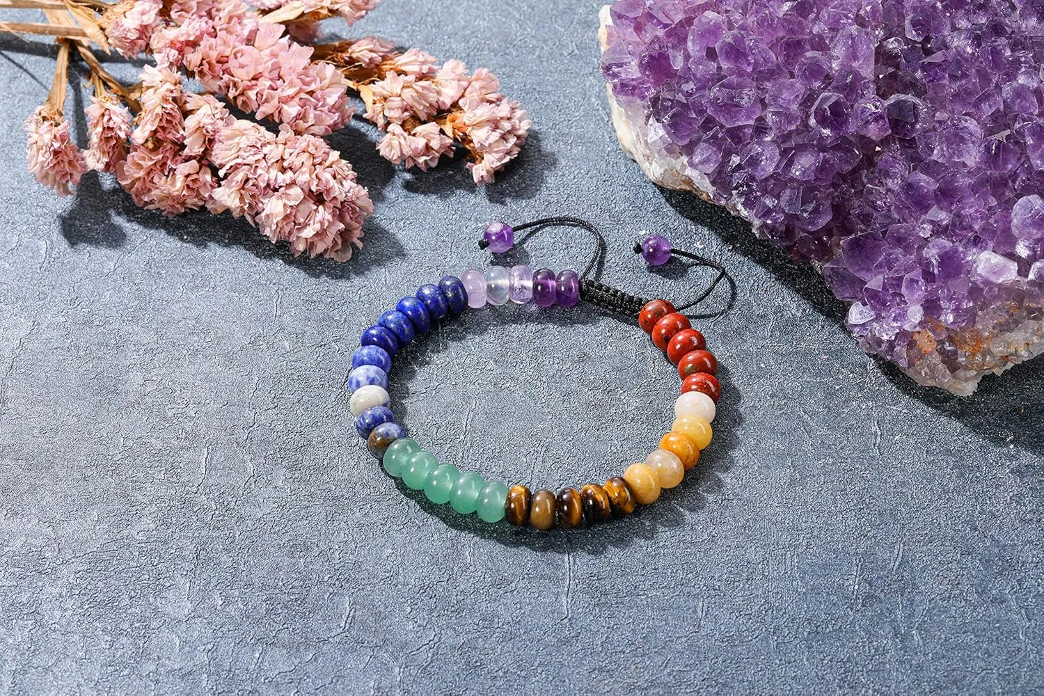 Top Plaza Bead Chakra Bracelet 7 Chakras Healing Crystals Bracelet Yoga Stone Beads Bracelets Meditation Relax Anxiety Bangle for Womens Mens