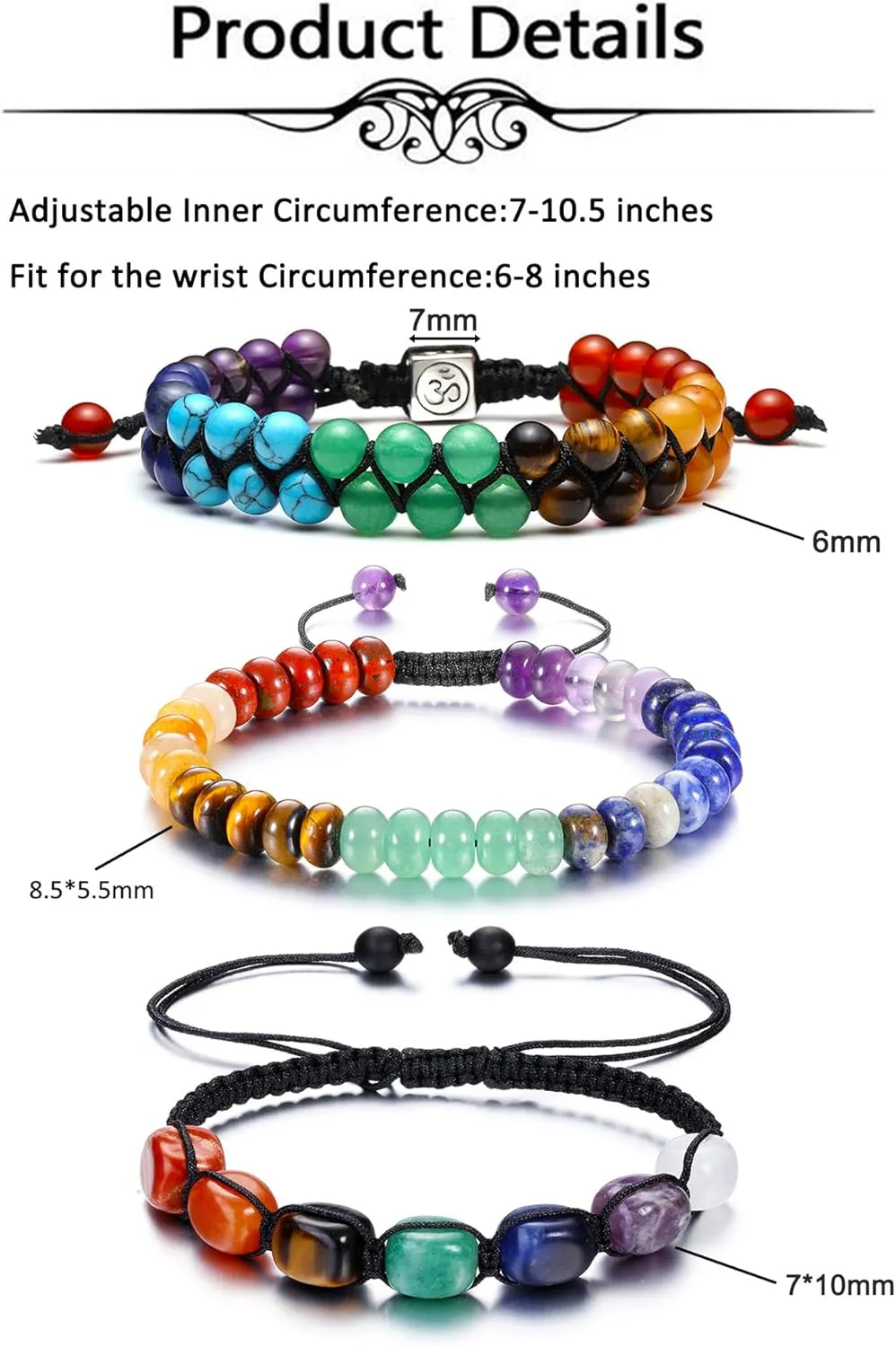 Top Plaza Bead Chakra Bracelet 7 Chakras Healing Crystals Bracelet Yoga Stone Beads Bracelets Meditation Relax Anxiety Bangle for Womens Mens