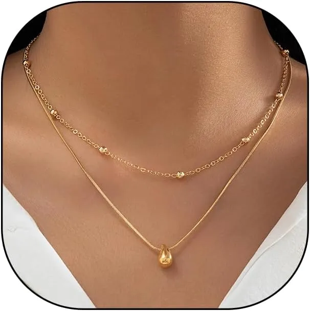 Trendy 14k Gold Layered Necklace Set for Women Charm Stackable Beaded Chain Choker Necklaces Silver Link Necklaces Jewelry Accessories