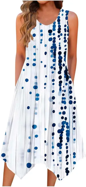 Tropical Print Sleeveless Summer Dresses for Women Casual Beach Sundress Irregular Hem Trendy Midi Dress