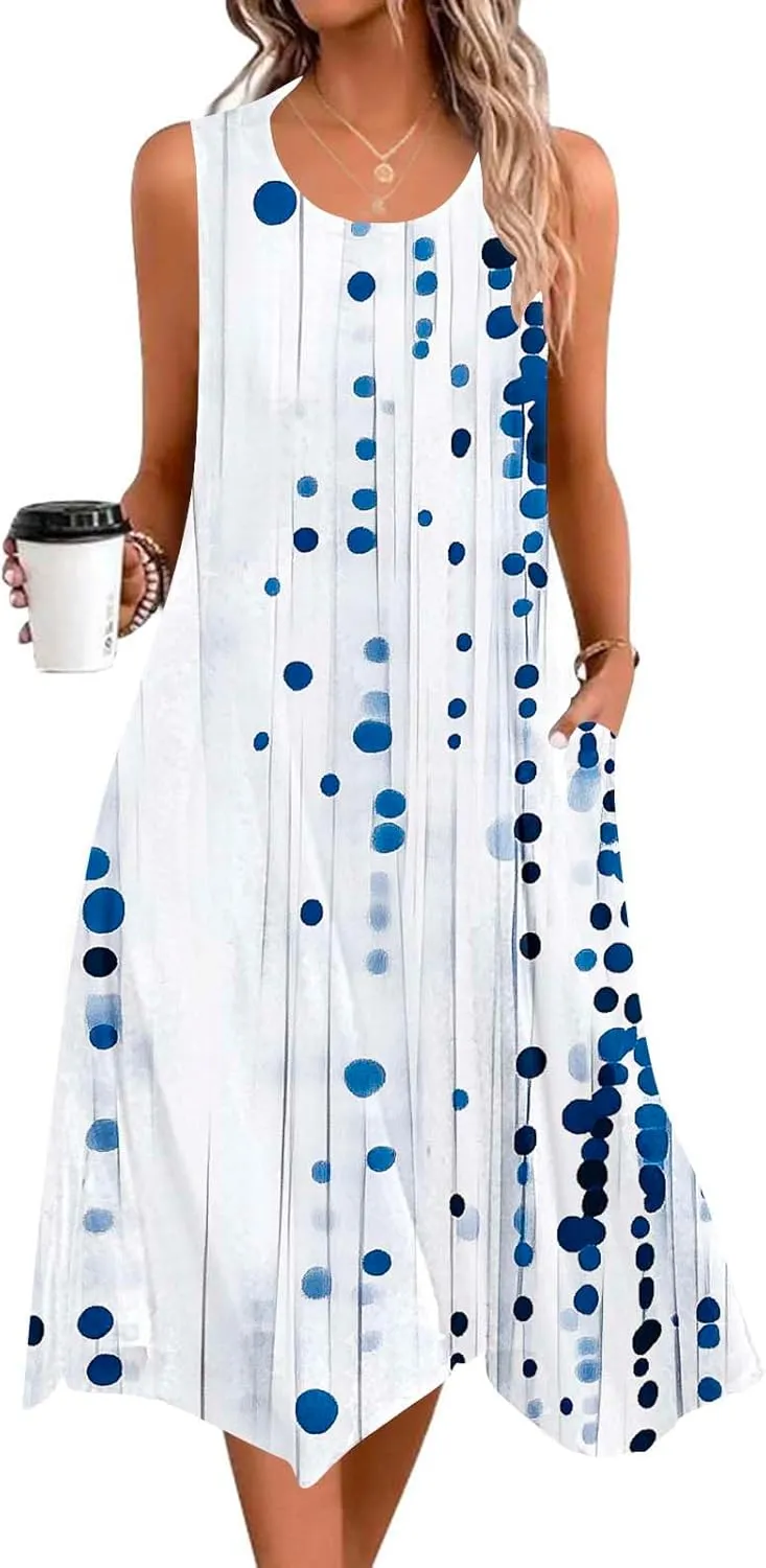 Tropical Print Sleeveless Summer Dresses for Women Casual Beach Sundress Irregular Hem Trendy Midi Dress