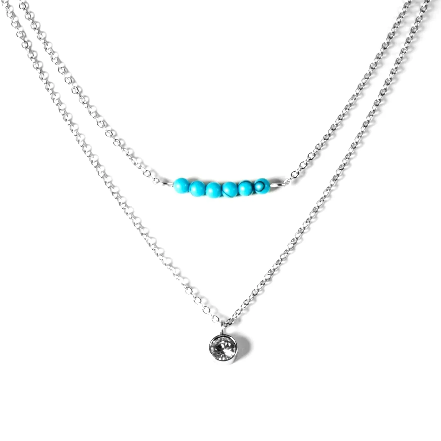 Turquoise Choker Necklace for Women and Girls, Beaded Choker Necklace, Dainty Stainless Steel Choker Necklace for Women, Elesea Jewelry - Handmade in Italy (Turquoise Set)