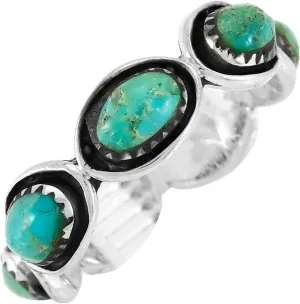 Turquoise Eternity Band Ring Sterling Silver 925 Genuine Gemstones Size 6 to 11