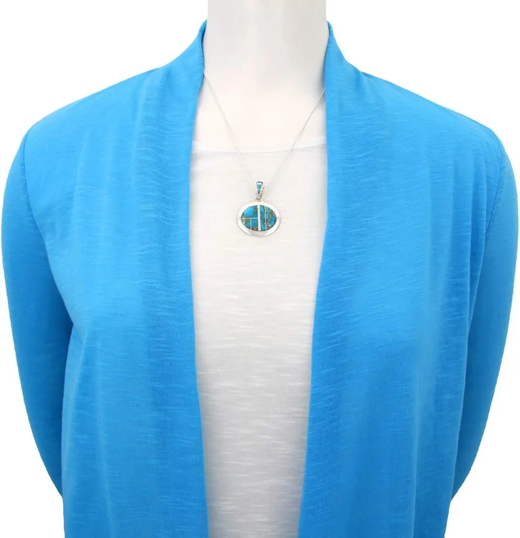 Turquoise Necklace Pendant 925 Sterling Silver Genuine Gemstones (20" Length)