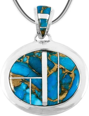 Turquoise Necklace Pendant 925 Sterling Silver Genuine Gemstones (20" Length)