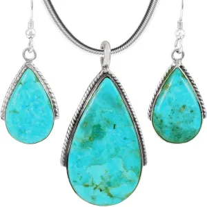 Turquoise Necklace Pendant & Earrings Set Genuine Gemstones 20" Necklace