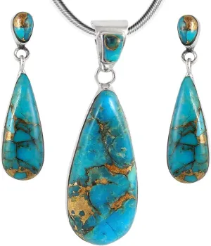 Turquoise Network Sterling Silver Genuine Gemstones Necklace & Earrings Matching Set (Choose Style)