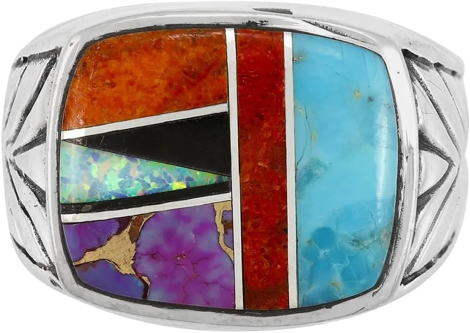 Turquoise Ring Sterling Silver 925 for Men Genuine Gemstones Size 9 to 13