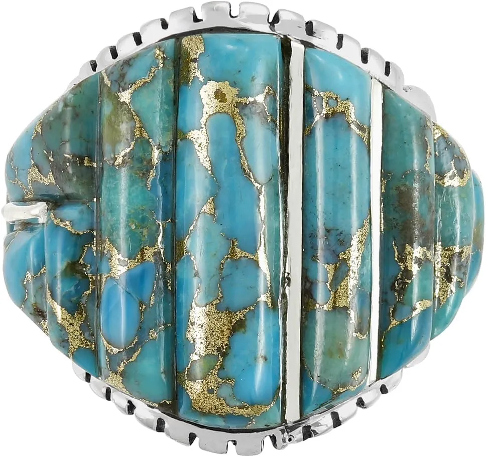 Turquoise Ring Sterling Silver 925 for Men Genuine Gemstones Size 9 to 13